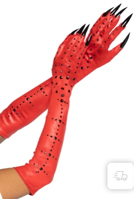 Rhinestone Demon Claw Gloves | Red / One Size Fits Most