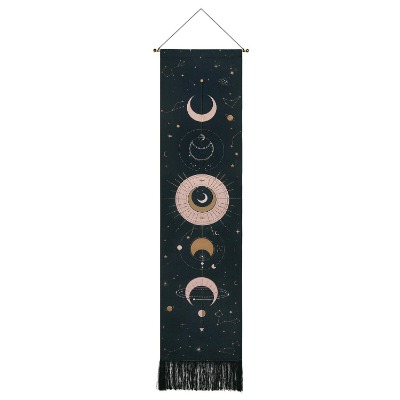 Uspring Moon Phase Tapestry Moon Stars Tapestry Bohemian Wall Art Tapestry Black Tapestry for Room (12.8 x 51.2 inches)