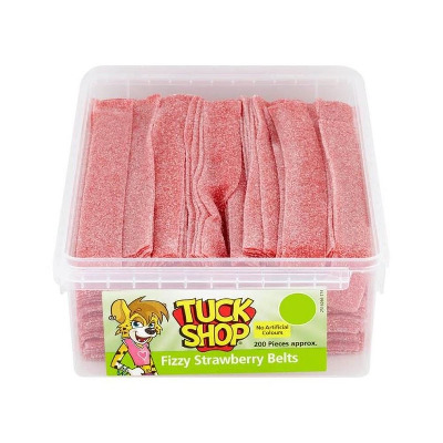 ( 200s Pack ) Tuck Shop Fizzy Strawberry Belts 200 Pieces 1.3kg