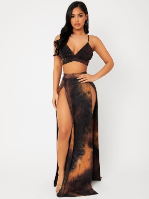 SHEIN Tie Dye Cami Top & Split Thigh Skirt