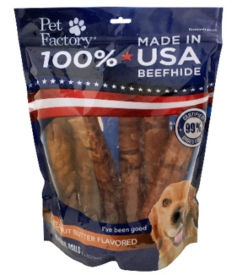 Pet Factory 78264 Beefhide | Dog Chews, 99% Digestive, Rawhides to Keep Dogs Busy, 100% Natural, Peanut Butter Flavored Retriever Rolls, Pack of 10 in 8" Size, Made in USA