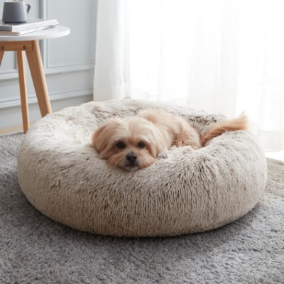 Calming Dog Bed  Cat Bed, Anti-Anxiety Donut Dog Cuddler Bed, Warming Cozy Soft Dog Round Bed, Fluffy Faux Fur Plush Dog Cat Cushion Bed for Small Medium Dogs and Cats (20"/24"/27"/30")