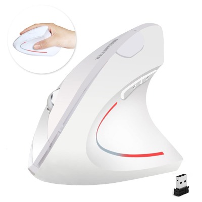 Wireless Ergonomic Mouse 2.4G Vertical Optical Computer Mouse with USB Receiver, 800 / 1200 /1600 DPI, 5 Buttons for Computers and Laptop, Desktop, PC, MacBook - White