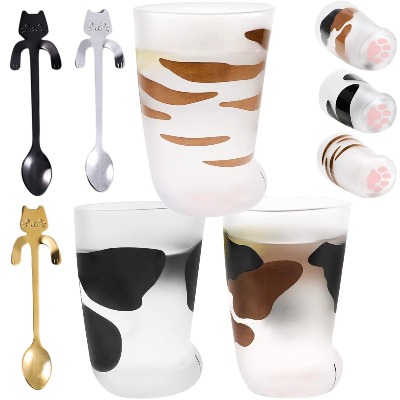 Asionper Novelty Cat Claw Cup Cat Paw Frosted Cup Kids Milk Glass Cups Personality Breakfast Milk Cup Cute Cat Foot Claw Print Mug Men and Women Couples Household Cups Valentine's Day Gift