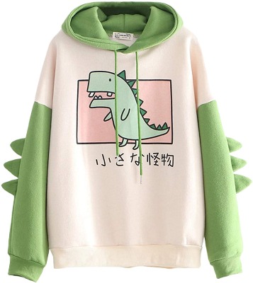 LIUHUAF Womens Cartoon Animal Print Hoodie, Cute Dinosaur Long Sleeve Color Block Sweatshirt for Ladies Teens Girls