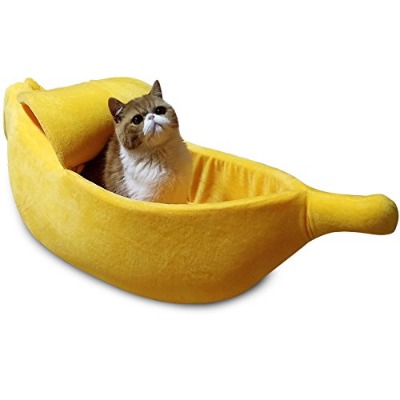 Petgrow Cute Banana Cat Bed House, Extra Large Pet Bed Soft Cat Cuddle Bed, Lovely Pet Supplies Cats Kittens, Yellow (X-large)