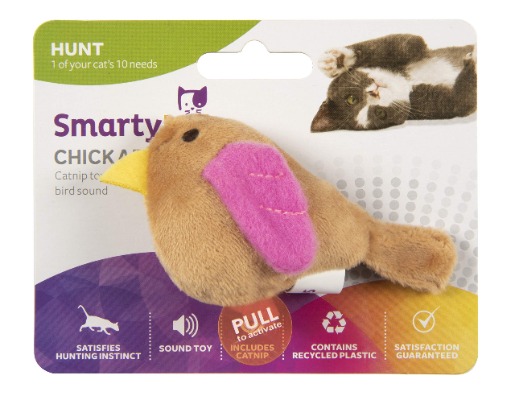 SmartyKat Chickadee Chirp, Electronic Sound Cat Toy, Soft Plush Interactive Chirping Bird, Filled with Catnip  Stuffing, Battery Powered