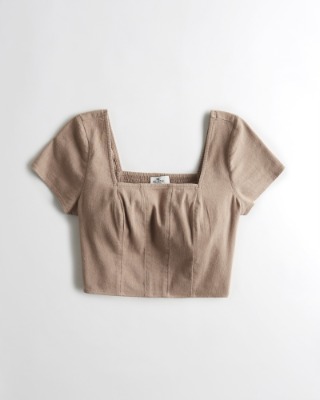 CROP SQUARE-NECK LINEN BLEND TOP