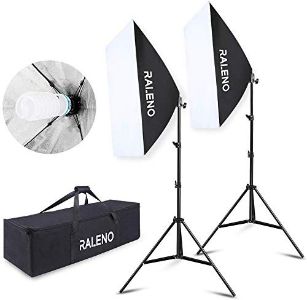 RALENO Softbox Photography Lighting Kit 20"X28" Photography Continuous Lighting System Photo Studio Equipment with 2pcs E27 Socket 5500K Bulb Photo Model Portraits Shooting Box