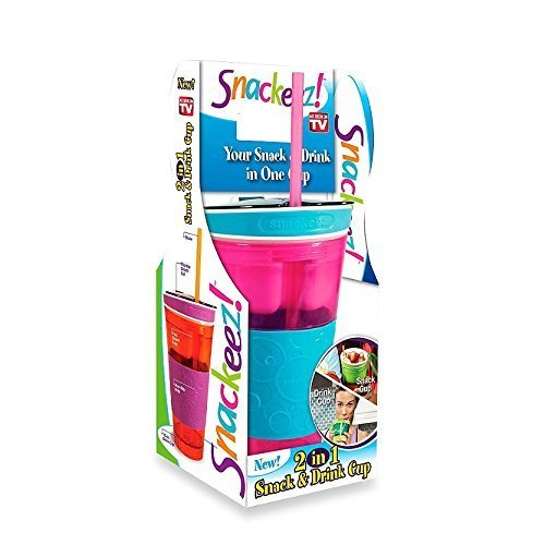 Snackeez Travel Cup Snack Drink in One Container 16oz (Pinklue)