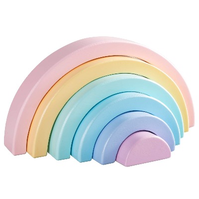 MerryHeart Wooden Rainbow Stacking Toy, Small Pastel Rainbow Stacker, 6 Piece Rainbow Stacking Toy for Baby/Toddlers/Kids, Montessori Education Pastel Rainbow Decor, Kindergarten Teaching Aid