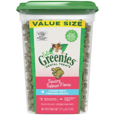 FELINE GREENIES Natural Dental Care Cat Treats, Salmon Flavor, All bag sizes