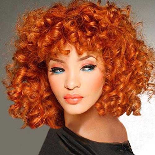 Andromeda Orange Copper Curly Wigs for Black Women Soft Afro Short Curly Wig with Bangs Heat Resistant Synthetic Fiber Hair Wigs for African American Black Women (Orange Copper)
