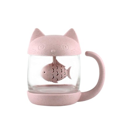 Cat Glass Tea Mug Cup with Fish Tea Infuser Strainer Filter 250ML（8OZ）Mother's Day Gift