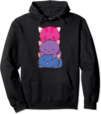 Bisexual Pride Kawaii Kitty Cat Stack Anime Pullover Hoodie