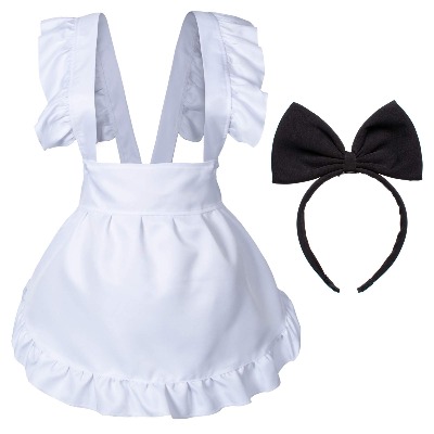 Fancy Cute White Retro Frilly Adorable Maid Waitress Aprons Vintage Costume Bow Headdress 
