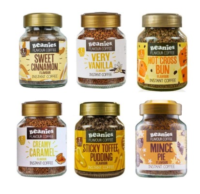 Beanies The Flavour Co 6 x Beanies Flavoured Instant Ground Coffee, 50g Jars