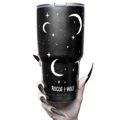 Insulated 30oz Stainless Steel Tumbler with Lid Cute Travel Coffee Mug Hot or Cold Brew Tumblr with Moons and Stars Simple & Modern Tumblers for Women Reusable Thermos for Tea Cocoa Smoothie 850ml
