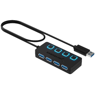 Sabrent 4-Port USB 3.0 Hub with Individual LED Power Switches | 2 Ft Cable | Slim  Portable | for Mac  PC (HB-UM43)