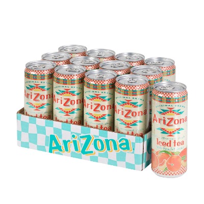AriZona - Thé Noir Goût Pêche - Pack de 12 Canettes 330 ml - Boisson 100% Plaisir - Emballage Design