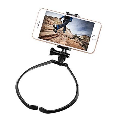 FastSun Phone Neck Holder Lazy Neck Holder Stand Universal Neck Hanging Holder Smart Phone Sport Camera Self-Timer Tool Adjustable 4-6 inch Bracket for iPhone for Samsung for GoPro Black