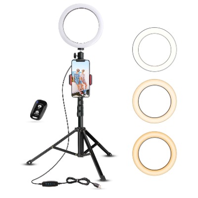 UBeesize Selfie Ring Light with Tripod Stand  Cell Phone Holder for Live Stream/Makeup, Mini Led Camera Ringlight for YouTube Videos/Photography
