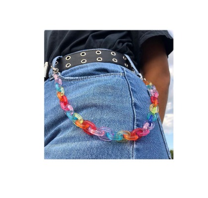 Women Men Rainbow Trousers Chain Hip Hop Punk Pants Wallet Key Chain Colorful Acrylic Gothic Rock Jean Pant Chain Waist Chain (Colorful3)