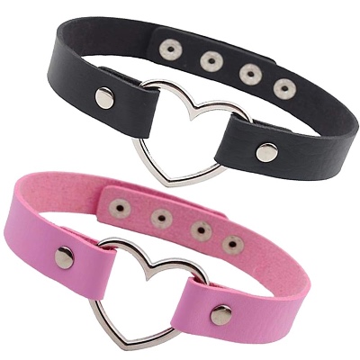 Love Heart PU Leather Choker Necklace Goth Choker Collar Chain