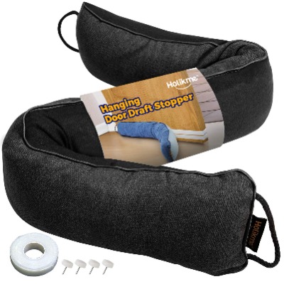 Holikme Hanging Door Draft Stopper 36 inch，Blocker Bottom Door Weather Stripping Under Door Draft Seal Noise and Air Blocker Door Guard（Black）