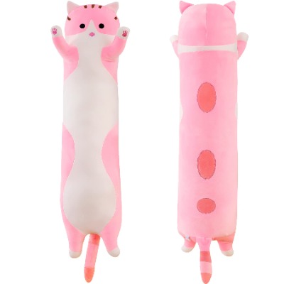 Cat Soft Pillow Plush Long Throw Sleeping Pillow Cotton Kitten Pillow Cuddly Stuffed Cute Plush Doll Toy Gift for Kids Girlfriend (Pink, 110cm/43.30Inch)