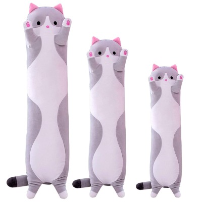 Giant Cat Pillow Plush Cartoon Kitty Sleeping Hugging pillow, Cuddly Soft Long Kitten Body Pillow Doll Cat Toy for Kids Girlfriend (Gray, 110cm/43.3inch)