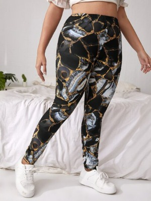 SHEIN Plus Chain & Marble Print Leggings