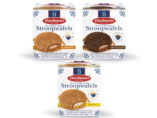 DAELMANS Stroopwafels, Dutch Waffles Soft Toasted, 3 Pack Assortment, Caramel, Honey, Chocolate, Office Snack, Jumbo Size, Kosher Dairy, Authentic Made In Holland, 8 Stroopwafels Per Box (3 Pack)