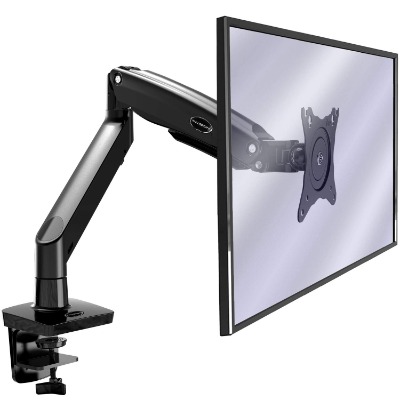 Invision Monitor Arm Bracket for 22”-35” Screens VESA 75mm & 100mm – Ergonomic Height Adjustable Gas Spring Full Motion Long Arm Desktop Clamp Mount Tilts Swivels & Extends Weight 3kg to 12kg (MX450)