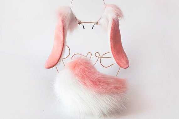 Pink Lop Bunny Ear Cosplay Bunny Petplay Ear and Tail Set | Etsy