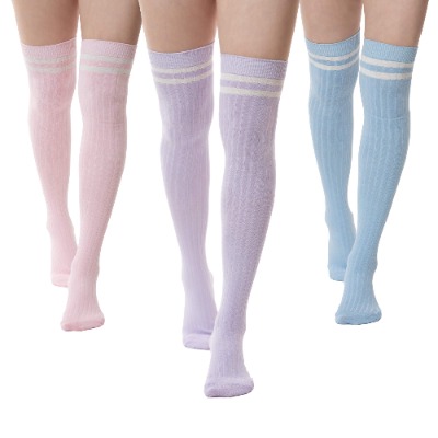 SERICI Thigh Length Socks | Womens Striped Cotton Thigh High Tube Sock | Over Knee Boot Socks