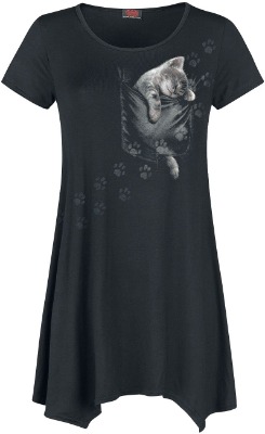 Spiral Pocket Kitten T-shirt black