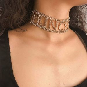 Masiter Sparkly Rhinestone Necklace Crystal Letter Princess Choker Tennis Chain Party Nightclub Costume Jewelry for Women and Girls