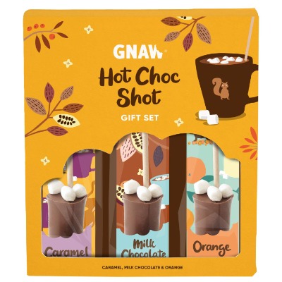 Gnaw Milk/Caramel and Orange Hot Choc Shot Chocolate Gift Set 150 g