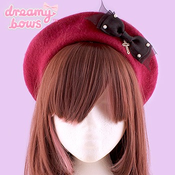 Ribbon, Pearl & Cross Bow Beret
