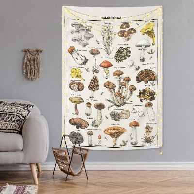Mushroom Tapestry Vintage Tapestry Illustrative Reference Chart Tapestry Fungus Tapestry Colorful Vertical Tapestry Wall Hanging for Room(51.2 x 59.1 inches)