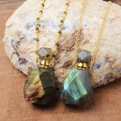 Labradorite Gemstone Perfume Bottle Necklacenatural Stone | Etsy