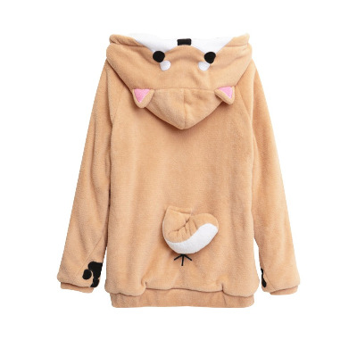 Unisex Anime Cosplay Hoody Cute Corgi Plush Adult Pajamas Coral Velvet Sweatshirt