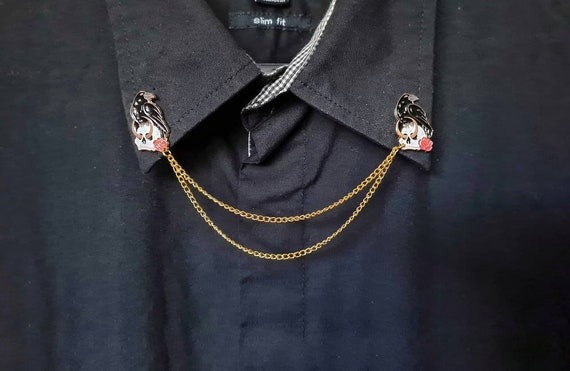 Raven Collar Pin With Chain Crow Jewelry Halloween Jewellery | Etsy