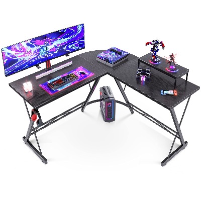 L Shaped Gaming Desk, Home Office Desk with Round Corner Computer Desk with Large Monitor Stand Desk Workstation