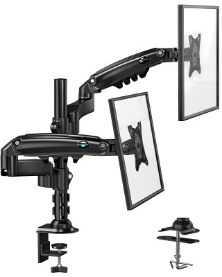 HUANUO Dual Monitor Stand - Height Adjustable Gas Spring Double Arm Monitor Mount Desk Stand Fits Two 17 to 32 inch Screens with Clamp, Grommet Mounting Base, Each Arm Holds up to 19.8lbs