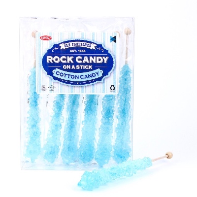 Extra Large Rock Candy Sticks: 6 Light Blue Cotton Candy Lollipop - Individually Wrapped - Espeez Rock Candy Crystal Sticks for Candy Buffet, Birthdays, Weddings, Receptions, Bridal and Baby Showers