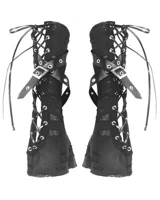 Dark In Love Goth Punk Shredded Armwarmer Gloves Black Lace Up Sleeves Gauntlets  | eBay