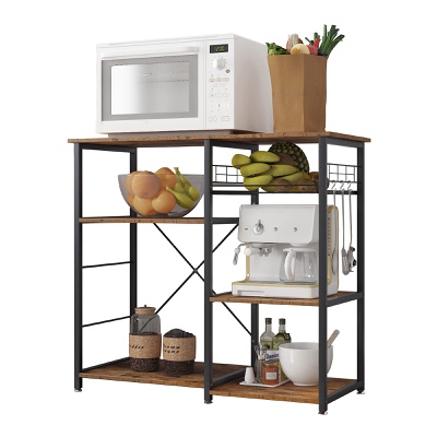 soges 3-Tier Kitchen Baker's Rack Utility Microwave Oven Stand Storage Cart Workstation Shelf, Rustic Brown W5s-FG