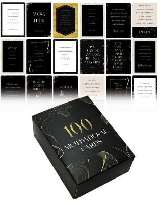 100 Encouragement Quote Cards, Famous Inspirational Quotes, All Unique Designs, Elegant Black & Gold Motif, by Better Office Products, Motivational Card Deck, 2.5" x 3.5" (Playing Card Size)